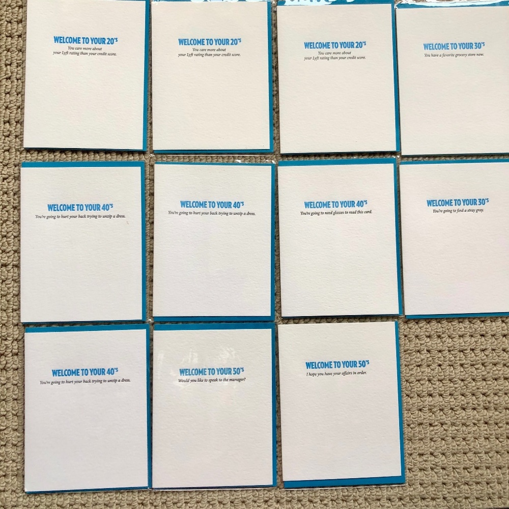 NEW Birthday Age's 11pc Letterpress Cards